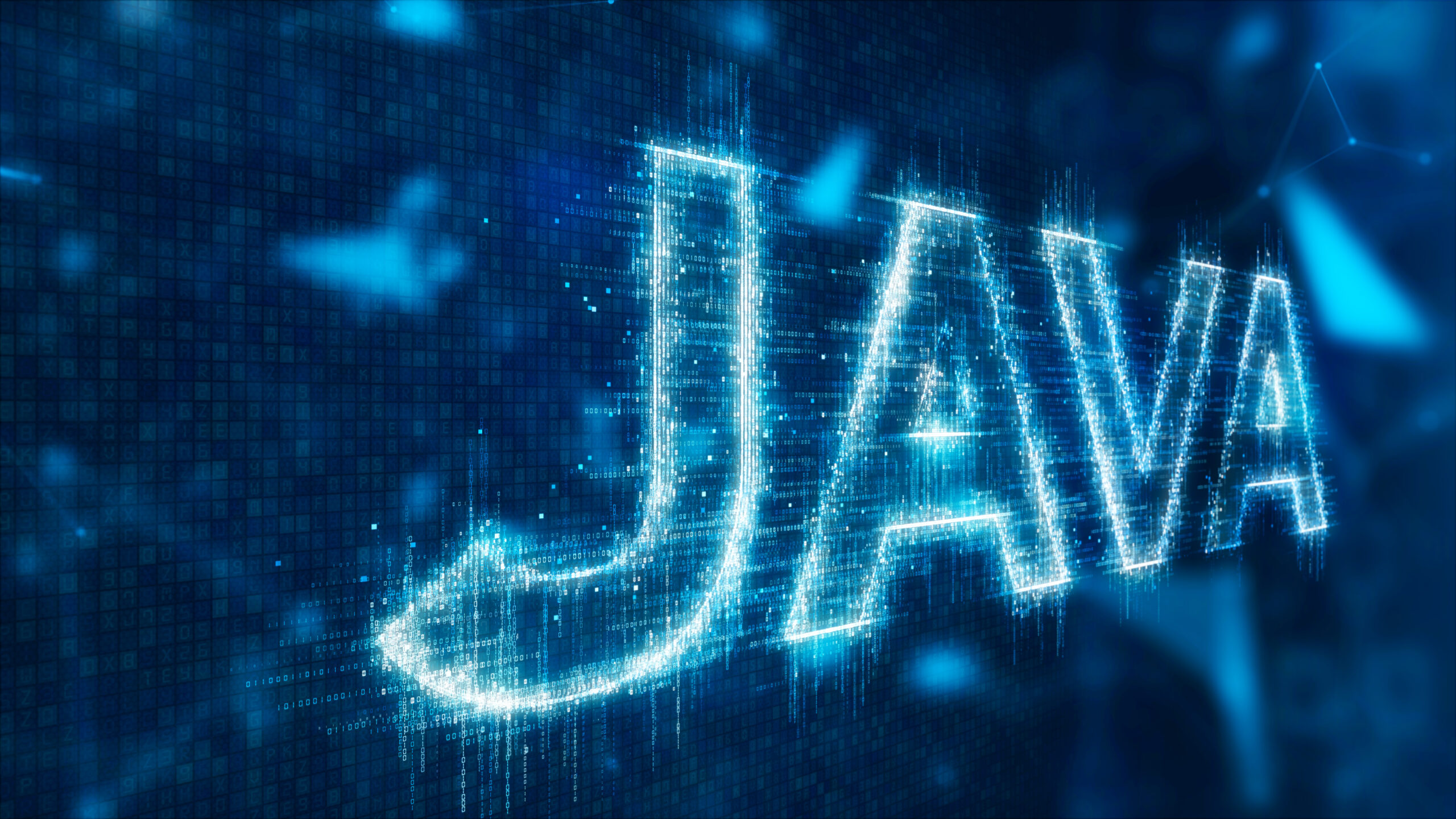 a stock image showing: digital, pixelized 3d text of "JAVA"